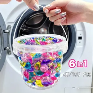 6-in-1 Laundry Pods, Long-lasting Fragrance, Laundry Scent Booster, 40 Pods/Box, 100 Pods/Bucket, Softening, Color Protection, Potain Removal, Antibacterial and Anti-mite, Cleansing, Stain-removing Fragrant Beads, Laundry Detergent, Laundry Capsules