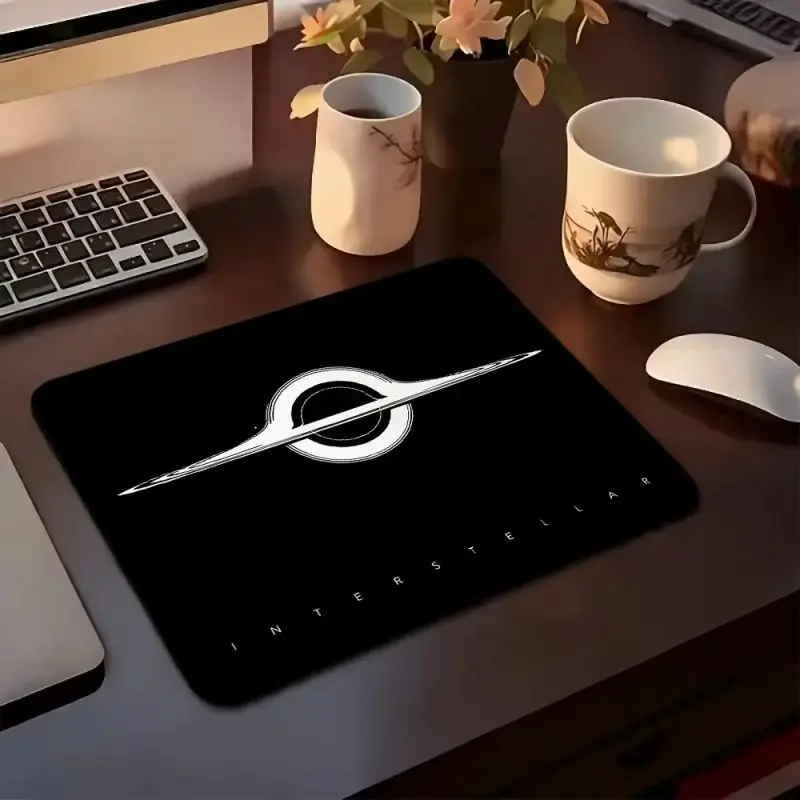 Square Rubber Gaming Mousepad with Interstellar-Inspired Black Hole Anime Print, Science Fiction Themed - Durable, Non-Slip Base, Smooth Sliding Surface, 45x40cm Large/22x18cm Small Sizes, Stylish Desktop Accessory for Gamers