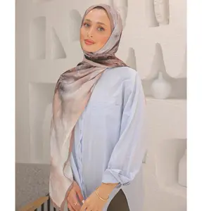Dreamy Color Satin Blend Patterned Shawl Hijab - Mink