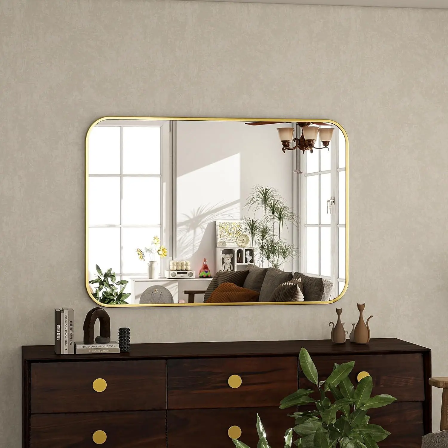 Bathroom Vanity Mirror – Rounded Corner Aluminum Frame, Wall Mounted or Leaning, Sizes 20" to 48", for Bathroom Sink, Powder Room, or Makeup Table