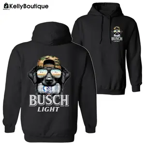 Busch Light Black Retriever Hunting Dog Biting a Busch Beer Can Hoodie Sweatshirt, 2 Sided Graphic Printed Unisex Classic Cotton T-Shirt