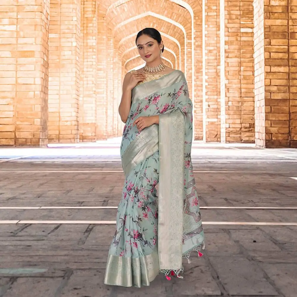 Chanderi Silk Sari with digital print