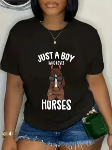 100% Cotton Unisex Just a who loves Horses Equestrian Horseback Riding T-Shirt Graphic Printed Casual Round Neck T shirt