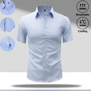 New lightweight summer striped short-sleeve shirt for men, minimalist commuter style, breathable and cool, non-stuffy—ideal for office workers’ everyday wear.