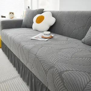 Leaf Pattern Jacquard Sofa Cover, Warm Soft Pet Furniture Protector, Dustproof Durable Fall Winter Style, Universal Sofa Protector