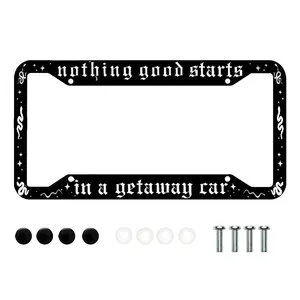 Nothing Good Starts in A Getaway Car Plate Frame with Screws for Standard Us Canada License Plate Holder,Stainless Steel Car Accessories 12x6 Inch