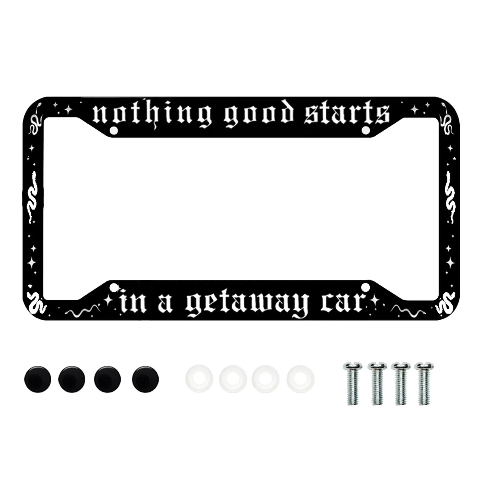 Nothing Good Starts in A Getaway Car Plate Frame with Screws for Standard Us Canada License Plate Holder,Stainless Steel Car Accessories 12x6 Inch
