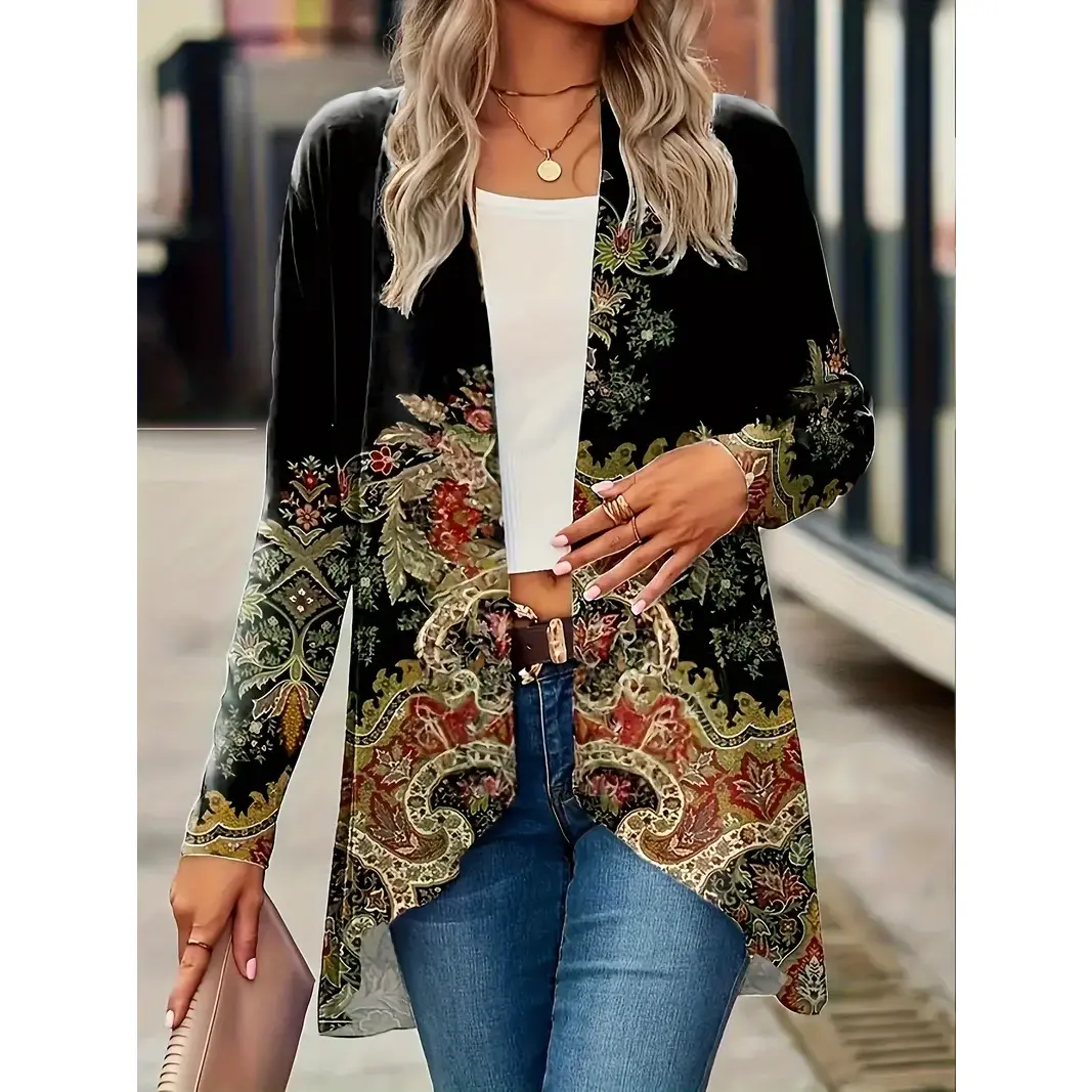 Spring And Autumn New Women's Top Printed Cardigan Casual Long Sleeve Light Jacket Black # Fyp. # viral # foryou # tiktokmademebuyit. # makeup # foodtok # homegoods # trendingvideo. # obsessed. # economy
