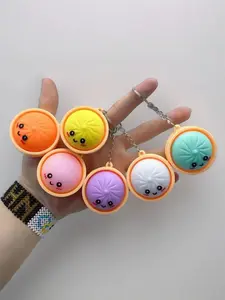 Cute Expression Bun Keychain, fun cartoon design, colorful and lovely soft silicone stress-relief toy, playful food-shaped ornament, perfect for party decoration and gift-giving
