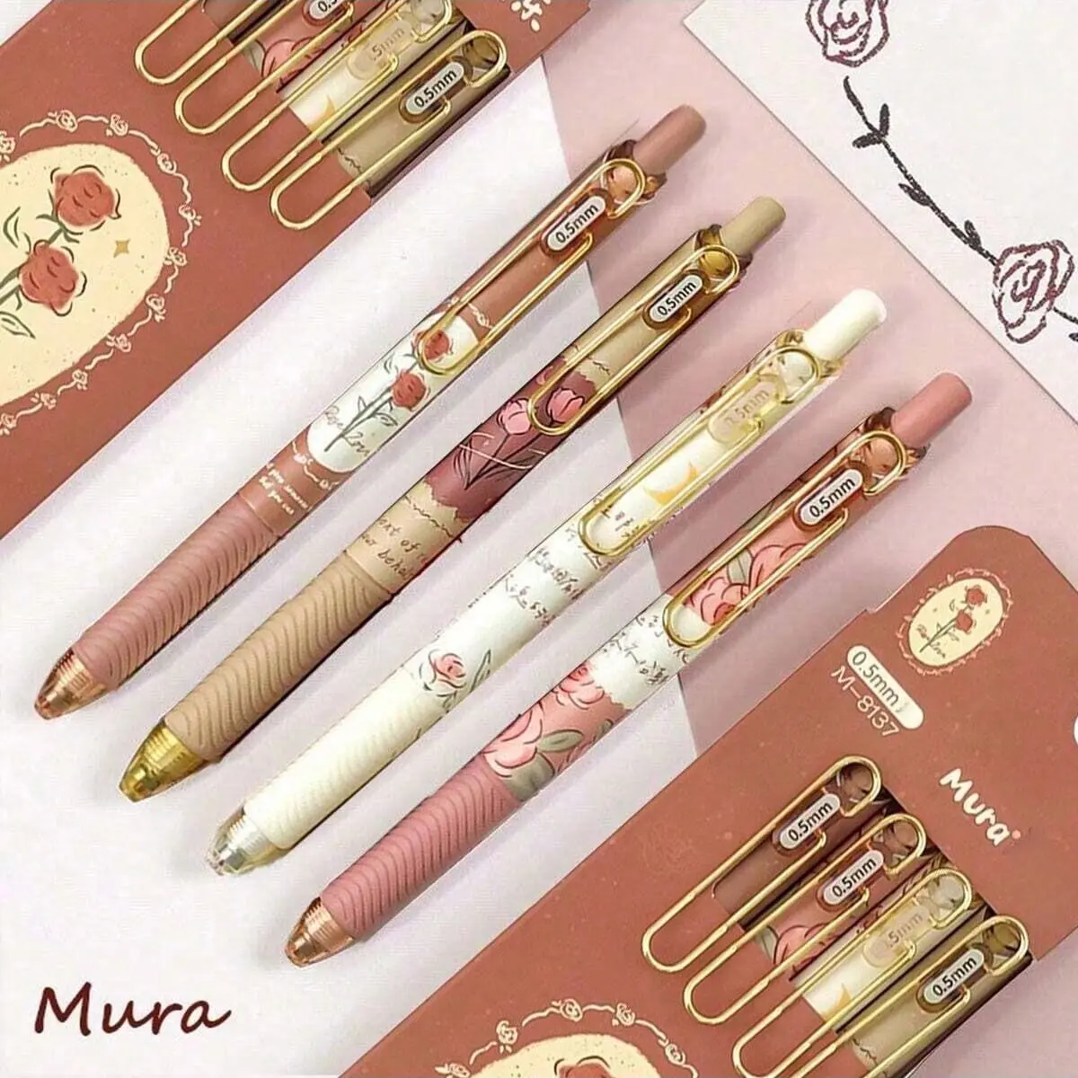 4pcs Rose-Colored Ink Pen, Aesthetic Pens, Quick-Drying Gel Pen, Smooth Writing, Ideal for School, Office, Home, Perfect Gift for Men and Women, Office Stationery Supplies, Japanese Stationery