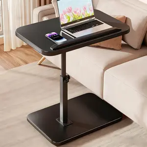 Sofa Side Table - Computer Workstation Foldable Modern C-shaped Adjustable Side Table with Height Adjustment - 360° Rotation, Coffee Table with Durable Metal and Wooden Structure, Perfect Notebook Computer Desk for Sofa