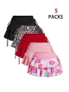 Women's Solid/Floral Print Tie Side Swim Skirt, Casual Fashion Double Layer Hem Skirt for Summer, Ladies Bottoms for Beach Holiday Vacation, Ruffle hem skirt