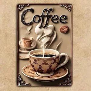 Vintage Coffee Art Metal Sign, 8"x12" Iron Material Wall Decor, Coffee Design for Home, Cafe, Bar, Garage, Durable Wall Art, Coffee Theme Decoration