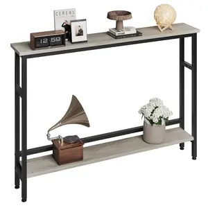 5.9" Narrow Sofa Table, 2 Tier Skinny Console Table with Adjustable Shelf, Slim Behind Couch Table for Living Room, Entryway, Hallway, Foyer