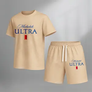 Men’s Summer 2 Piece Set, Short Sleeve T Shirt and Drawstring Shorts Matching Outfit, Lightweight Breathable Casual Set for Beach, Vacation, Gym, Travel, Running, and Daily Wear