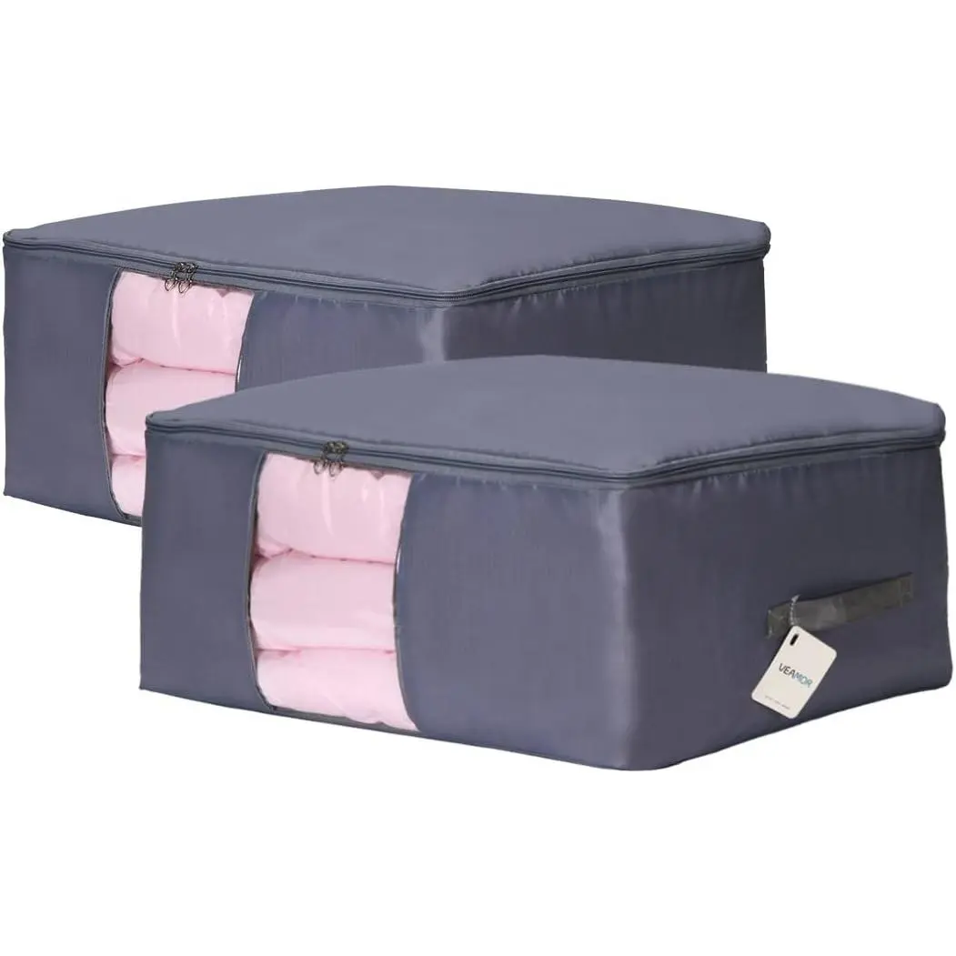 Comforter Storage Bags Containers,Pillow Beddings/Blanket Clothes Organizer Storage Containers With Zippers,Breathable and Moistureproof. (Grey 2 count, L)