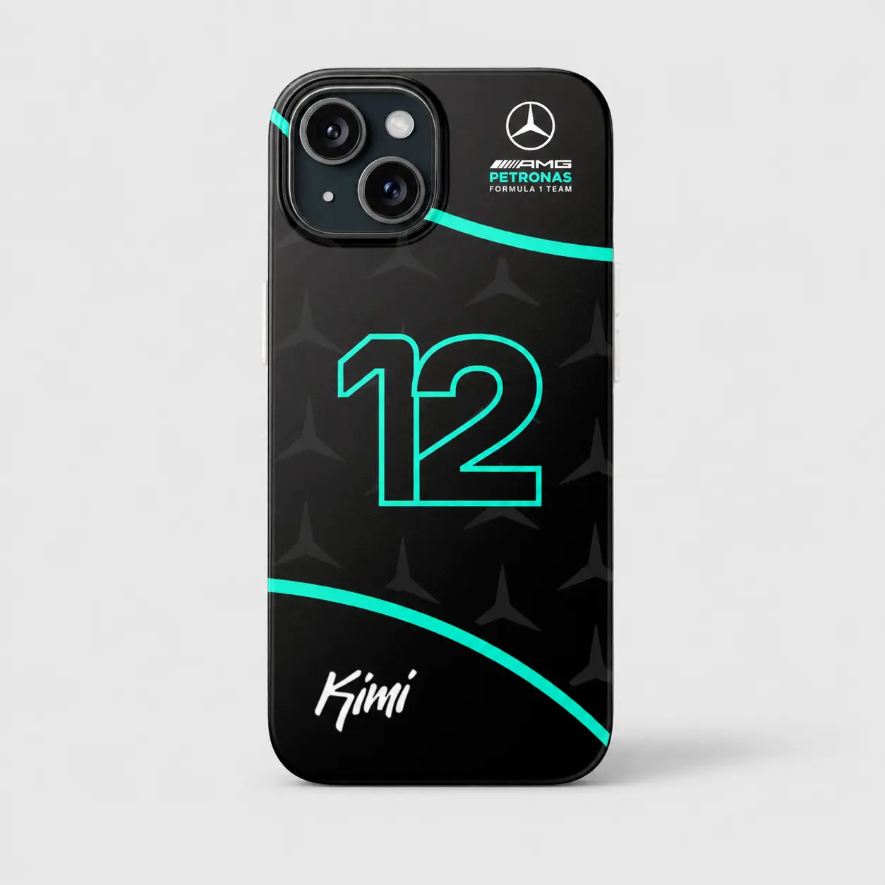 Kimi Antonelli Number 12 Mercedes AMG Petronas Racing Phone Case, Black Teal Formula Motorsport Cover, Gift for Racing Fans