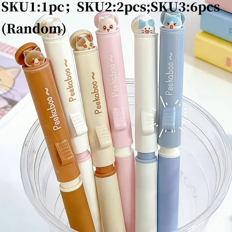 Funny Stress Relief Cat Push Pen, 0.5mm Quick-Dry Ink, Creative Learning Office Pen, Novelty Pens, Animal Design Pens, Ideal for Cat Lovers, School Supplies, Holiday Gifts