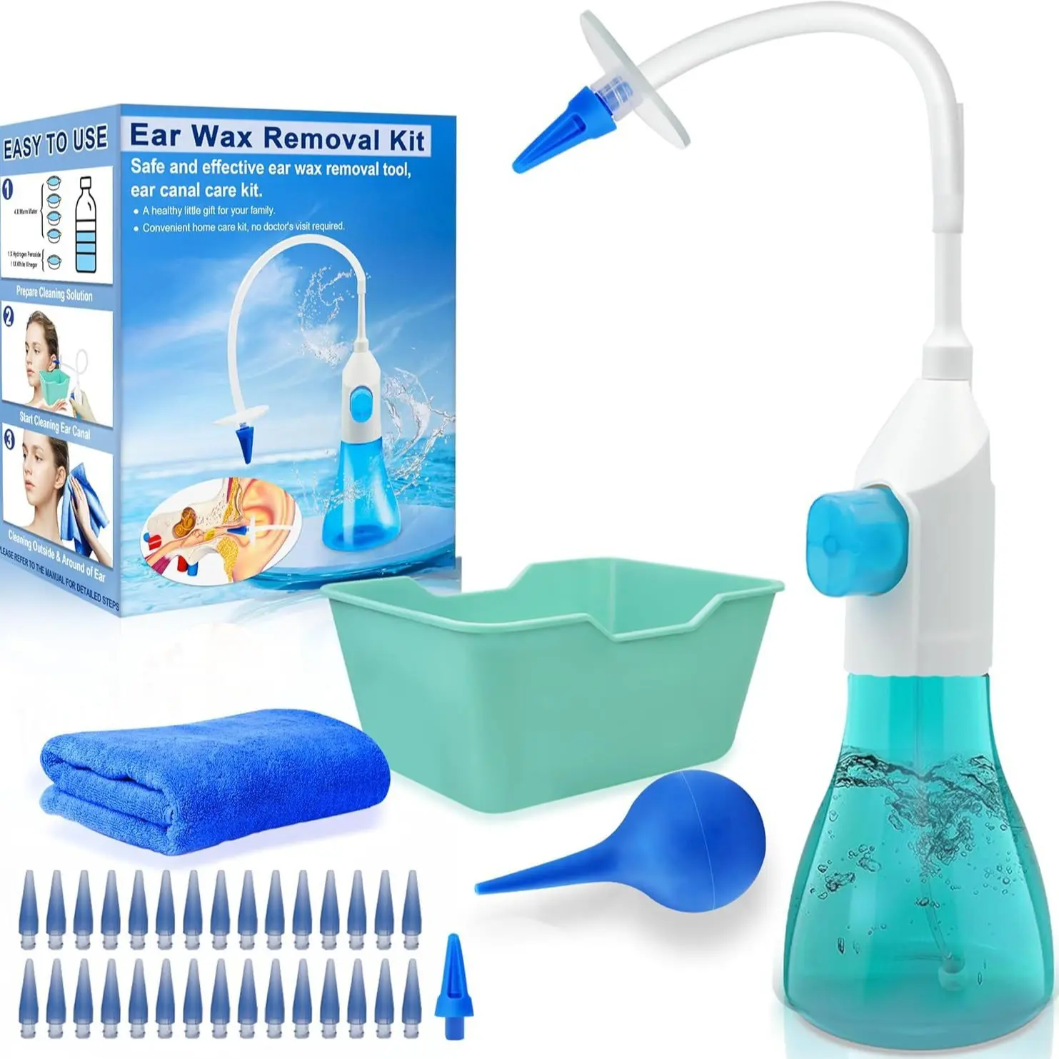 Manual ear cleaning device, ear cleanser, Ear Canal Cleaner, ear irrigator, Ear Irrigation System, earwax remover, Ear Wax Removal Tool, portable, home-use, high-capacity, Ear Wax Cleaner, Ear Irrigation Kit, Ear Cleaning Tools
