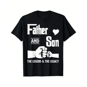 Father and Son Matching T-Shirts- "FATHER AND SON" Quote with Fists Beating Design, 100% Cotton, Crew Neck, Short Sleeve- Perfect for Casual Wear, Father'S Day, Spring/Autumn, Everyday Tshirt | Father Son Theme | Skinfriendly Material, Fathers Day Gift