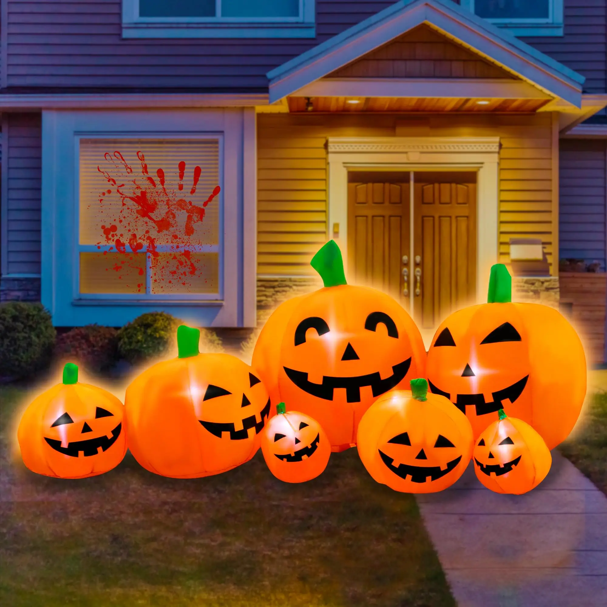 7 FT Halloween Inflatable Pumpkin Patch Family Decoration, Jack O' Lanterns, Built-in LED Lights, Waterproof Fabric, Blow-Up Outdoor Display Ornament for Lawn, Holiday Party