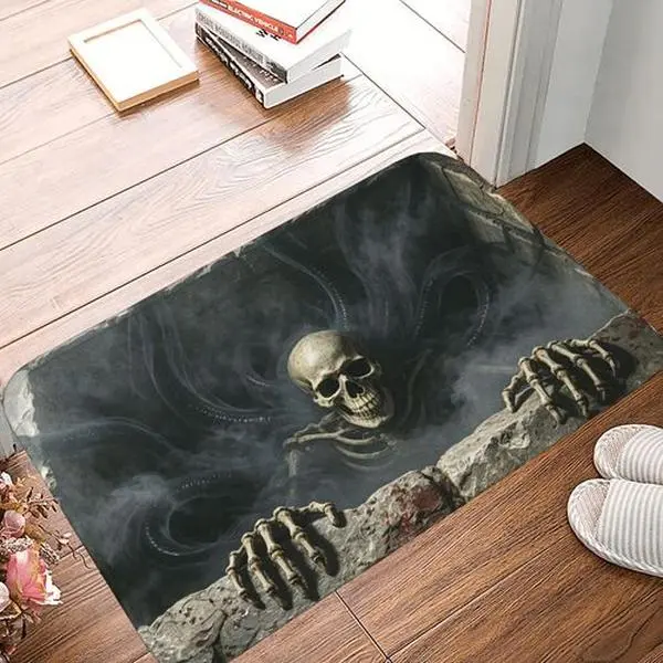 Halloween 3D Optical Illusion Rug, Bottomless Brick Hole Horror Doormat, Non-Slip Quick Dry Floor Mat for Bathroom Bedroom Entryway