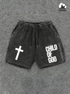 Vintage Christian Streetwear Shorts, Cross & Corinthians 6:18 Print, Loose Fit Drawstring Design, Summer Cotton Bermuda Shorts