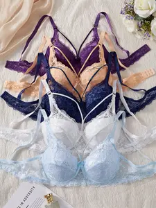 Women's Sexy Lace Underwire Bra Set Bralette, 5-Piece Wireless Push-Up Bras, Comfortable, Breathable & Fitted, Perfect for Daily Wear Lingerie Underwear