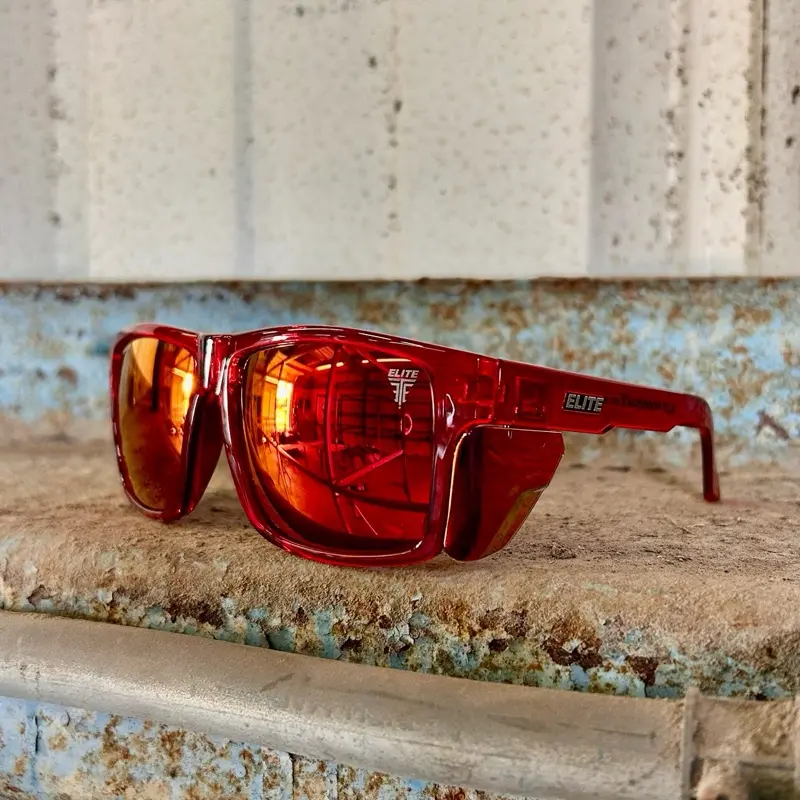 Elite Delta – ANSI Z87.1 Safety Glasses (Red Frame + Red Mirror Lens)