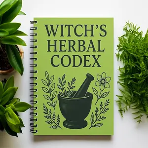 Witch's Herbal Notebook, Spiral Notebook Journal with Multiple Herbs Collection, Witchcraft Recipe Book, Plant Illustrations, Unique Gift for Witch Lovers