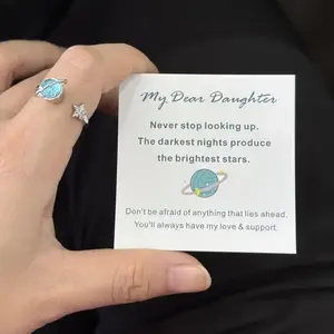 Rotatable Planet Ring for Daughter Anxiety Relief Spinner Fidget Rings Stress Fashion Star Moon Rings Unique Encouragement Gifts for Women Teen Girls Cubic Zirconia Promise Band Dainty Stacking with gift card