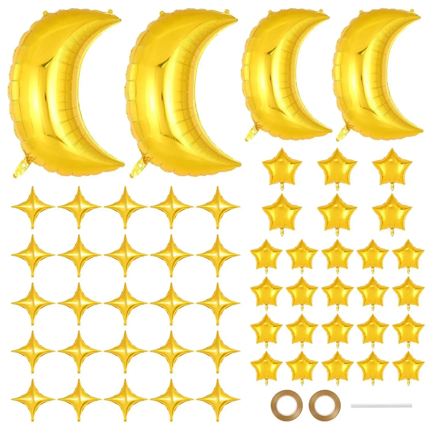 55 Pcs Moon And Star Foil Balloons, 36 Inch And 28 Inch Moon Mylar Balloons, 18 Inch And 10 Inch Star Mylar Balloon For Wedding, Baby Shower, Birthday Party Decorations (Gold)