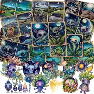 Vintage Moonlight Monster Theme Scrapbook Paper, 60pcs/set Including 12 Sheets Paper & 48pcs Stickers, Scrapbooking Supplies, Junk Journal Kits