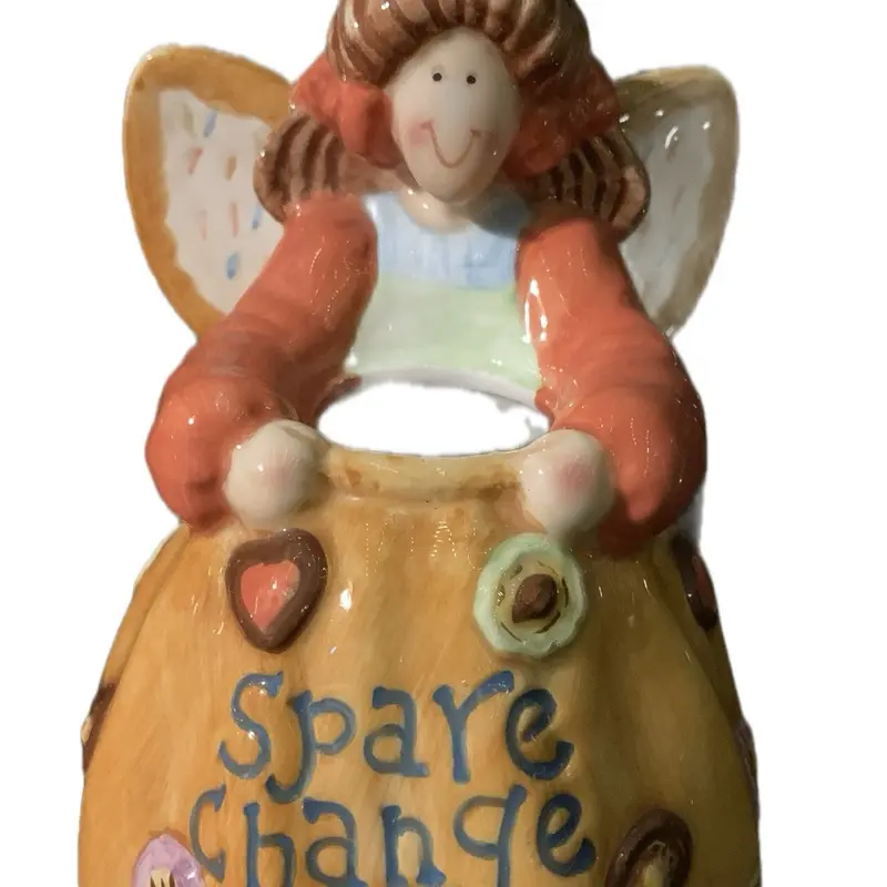 About Face Designs Vintage Ceramic Change Bank "Spare Change" Pennies from Heaven Collection 6" Height Unique Coin Bank from China