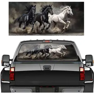Running Horse Window Decals for Vehicles,Patriotic Window Vinyl Stickers Vehicle Windshield Decal,Automotive Perforated Windshield Film Graphic Decal for Car Decor,66"x 20"