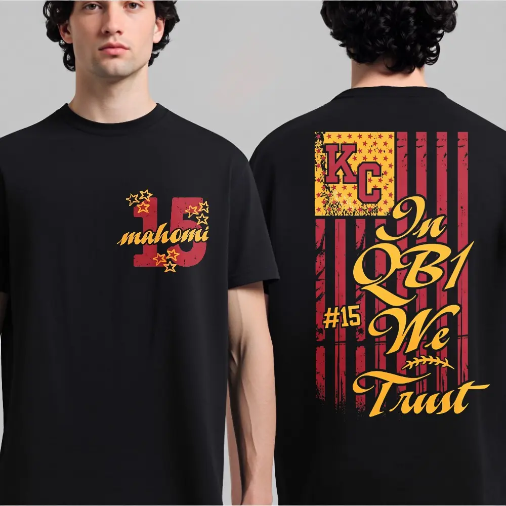 SHIRT T-shirt Kansas City KC Football Game Day T-shirt In QB1 We Trust Mahomies 15 Mahomes T-shirt