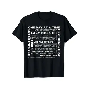 Recovery AA Sayings And Slogans One Day at A Time Design NA T Shirt Super Soft And Breathable Fabric Casual Wear, Short Sleeves, Regular Fit, Wear All Seasons, Perfect Gift for Casual Wear T-Shirts