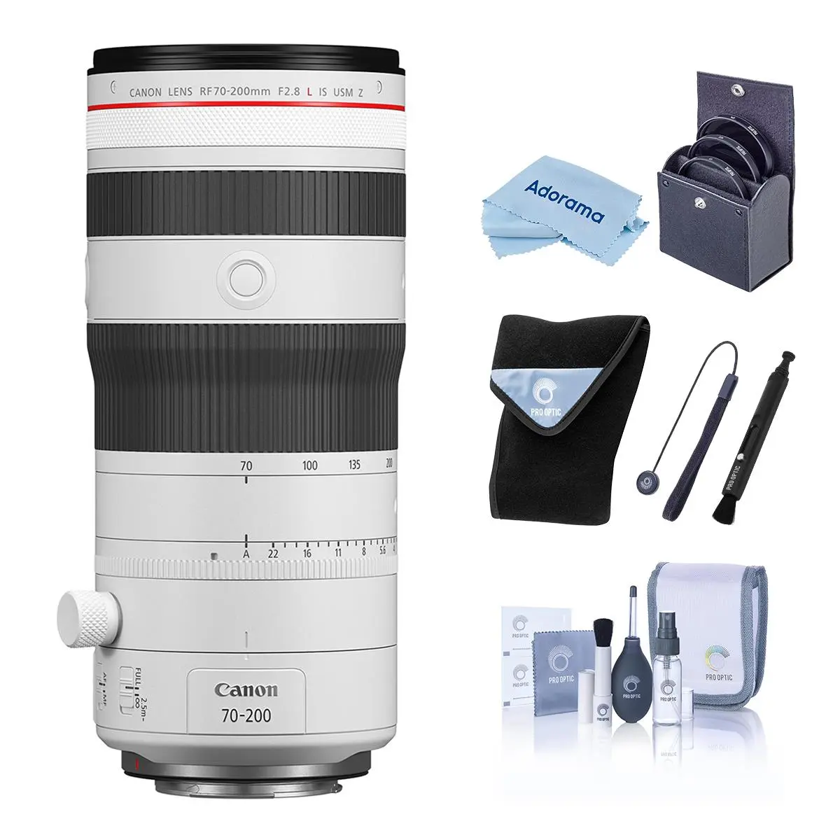Canon RF 70-200mm f/2.8 L IS USM Z Lens, White, Bundle with 82mm Filter Kit, Lens Shade, Cleaning Kit, Lens Cap Tether and Cleaning Cloth