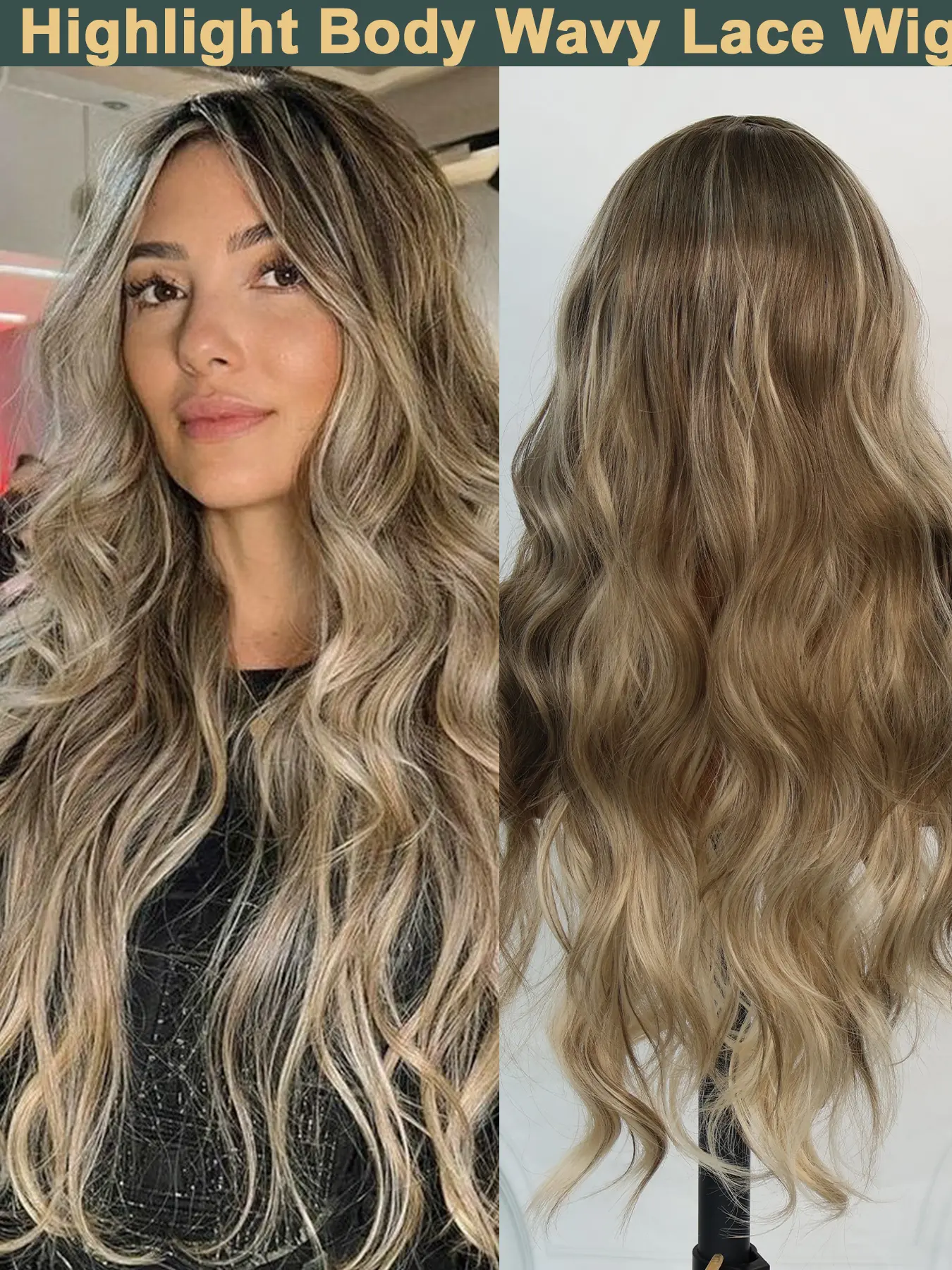 Synthetic 13x4 Transparent HD Lace Front Wig, Blonde Balayage Highlight, Voluminous Body Wave, High-Temperature Fiber, Glueless, Pre-Plucked Edge, Breathable Medium Cap Size Wig