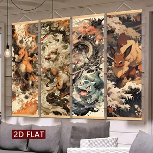 4 Counts Wooden Hanging Banner, Exquisite Anime Cute Pet Posters, Anime Fan Decorated, Perfect Living Room Decor, Modern Art Fashion Decoration, Office Poster, Room, Home Poster, Hallway Mural, HD, Waterproof, Unique Artwork, Wooden Wall Art