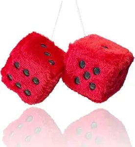 Retro Fuzzy Plush Dice Hanging Ornament – Soft Fluffy Car Mirror Decoration (3″ Pair)