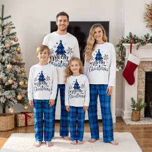 REDWOON Christmas Family Matching Pajamas Sets Christmas PJ's Letter Print Top And Plaid Pants Jammies Sleepwear