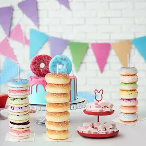 Donut Stand Acrylic 4 Pack, Clear Bagel Holder Stand, Donut Tower Stand, Donut Display Stand for Dessert Table, Doughnut Holder for Birthday, Wedding, Baby Shower, Christmas, Party