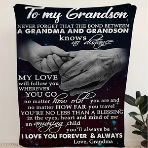Heartfelt Grandma & Grandson Bond Flannel Blanket - Soft All-Season Throw With Inspirational Quotes, Starry Night Design For Sofa, Bed, Or Gift - Mixed Colors, Hand Wash Only, Cute Blanket, Sentimental Design, Durable