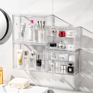 1pc Clear Hanging Magnetic Door Makeup Organizer Wall Desktop Combination Skincare Dustproof Display Box