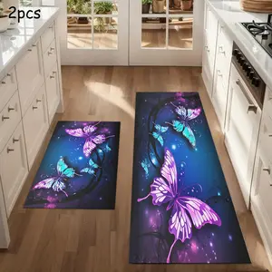 Butterfly Print Kitchen Floor Mats Set, Modern Butterfly Design, 1/2/3 Pieces, Ideal for Kitchen, Entryway, Hallway, Bedroom Decor, Decorative Rug