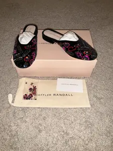 Loeffler Randall QUIN BEADED SEQUIN FLAT velvet mule. size: 6b (EU 36). color: BLACK multi
