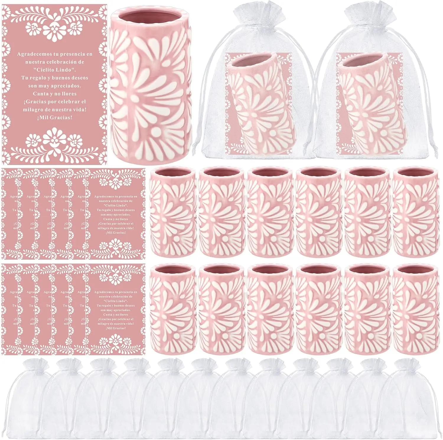 12 Set Cielito Lindo Party Favors Mexican Tequila Shot Glasses Mexican Pottery Gift Mugs for Tequila Lover Favors Birthday Baby Shower Party Supplies(Pink) Teecyhooo