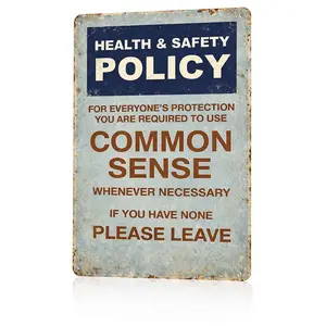 Health & Safety Policy Use Common Sense Metal Sign 12x8 In Aluminum, Vintage Funny Warning Tin Sign, Retro Office Wall Art for Home, Office, Man Cave, Funny Common Sense Plaque, 12x8 Inch Aluminum Sign