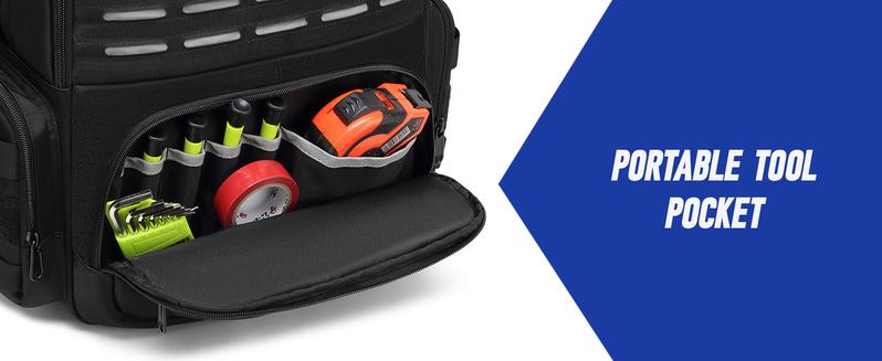 Tool Backpack Heavy Duty for Men - 3 Tool Pouches Work Tool Bag for Electrician Industrial Construction HVAC Techs Repairman, Large Space & Durable